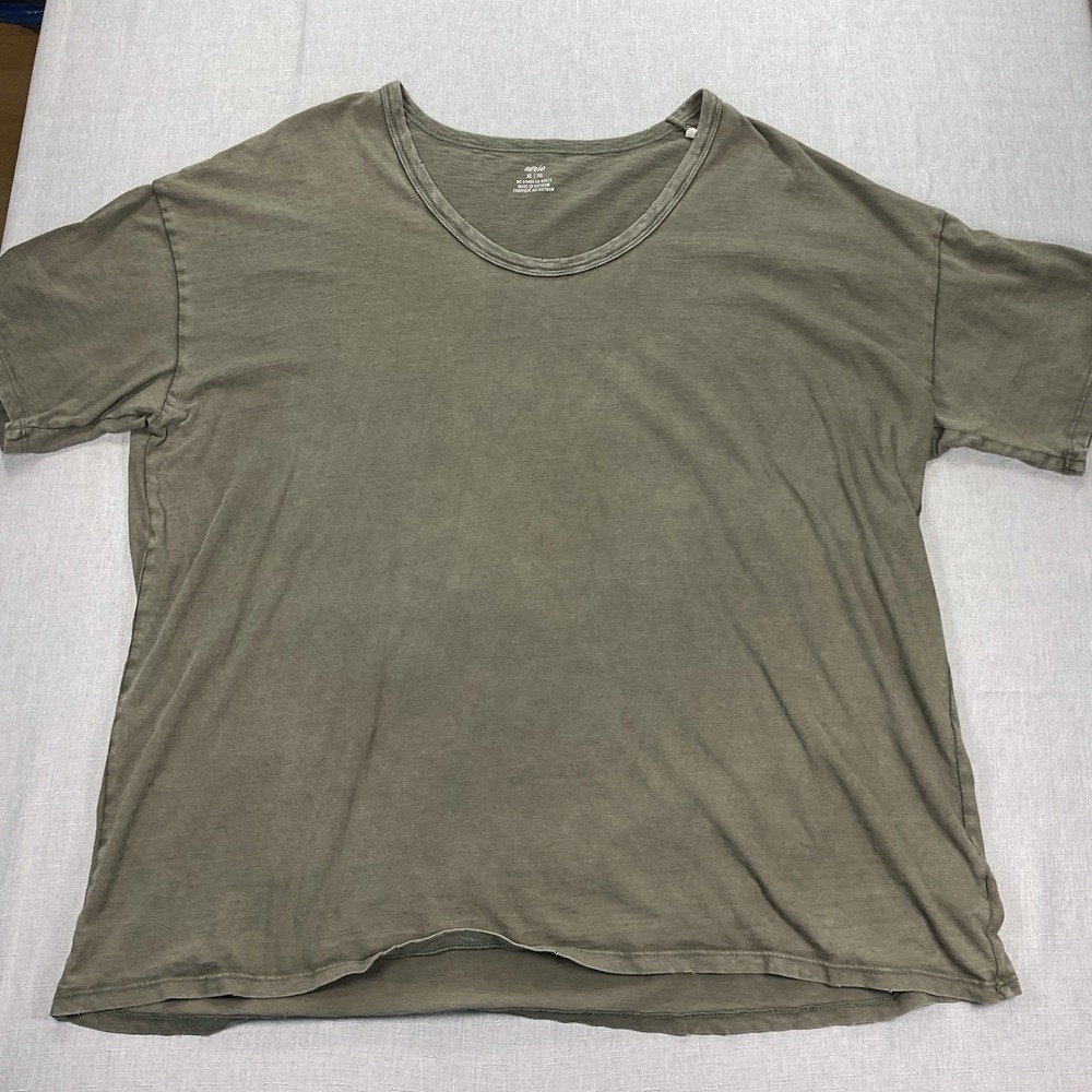 Aerie Womens Oversized Distressed Boyfriend Shirt Olive Green Grunge Size XL